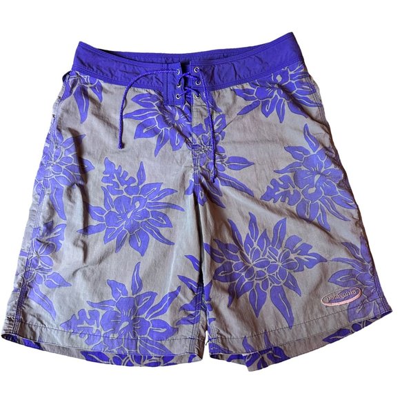 Pataloha Patagonia Tropical Floral Blue Purple Men's Shorts Size 32 Outdoors - Picture 1 of 9